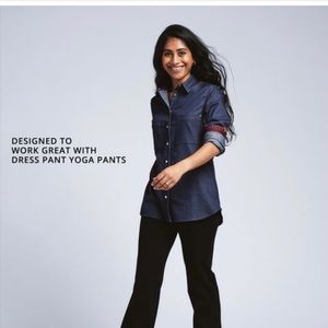 Betabrand Rosie the Riveter denim button down